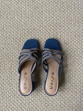 Unisa Navy Blue Knotted Strap Slide Mules